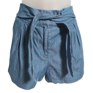 J. Crew Women's High Waist Blue Tie Front Pocket Shorts Zip Closure Casual SZ 4
